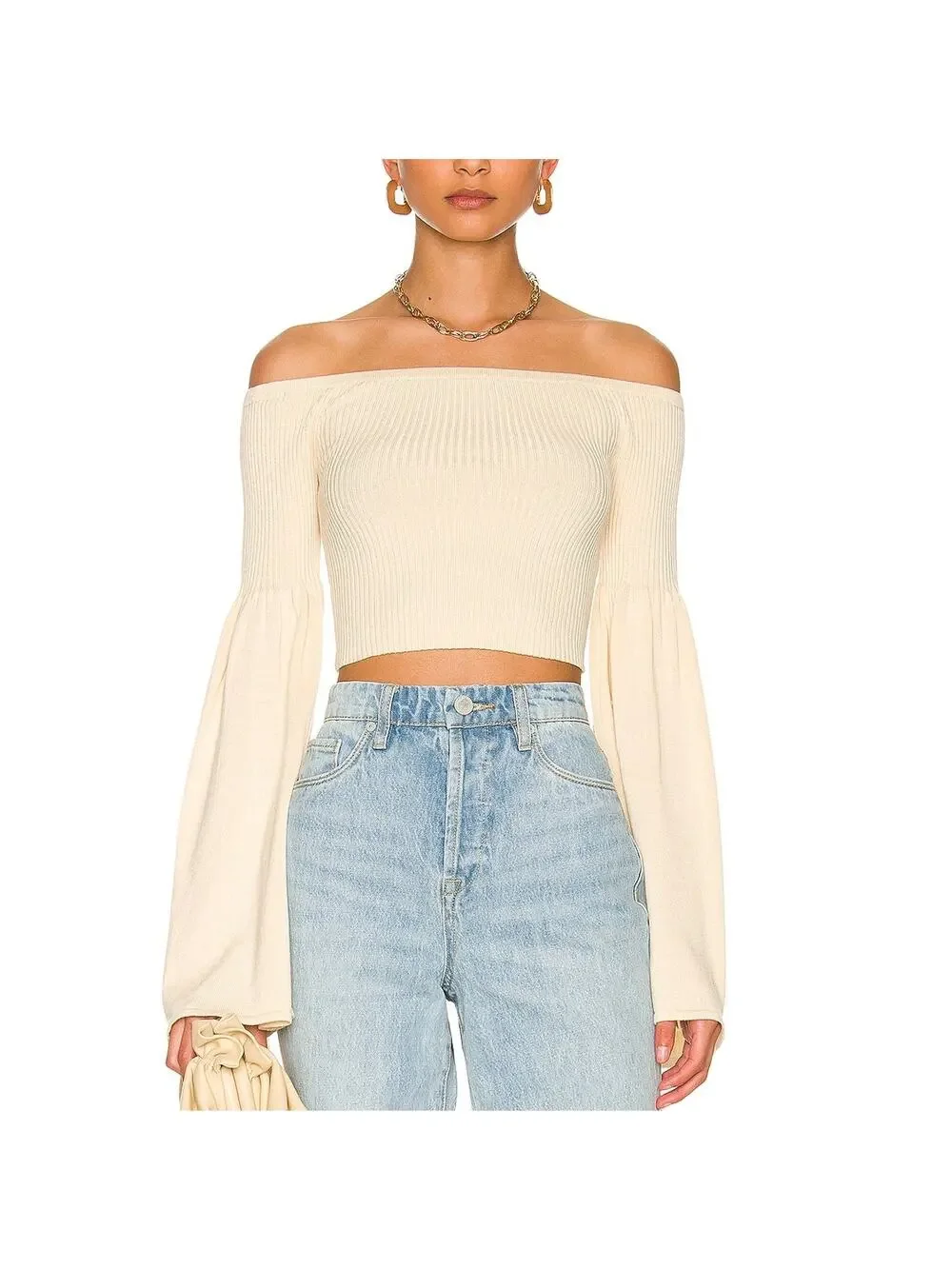 Lpa Ribbed Beige Nalle Off Shoulder Top Size XL